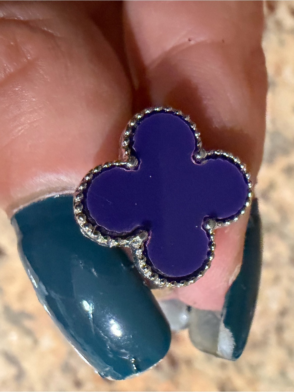Blue Enamel Clover Ring with Silver Trim